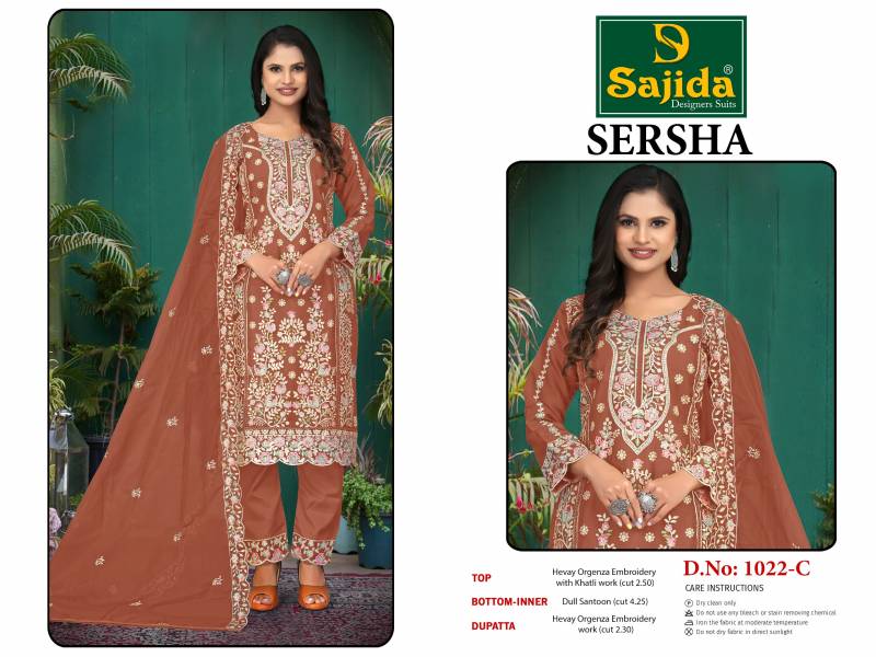 Sajida Sersha Organza Pakistani Salwar Kameez Collection