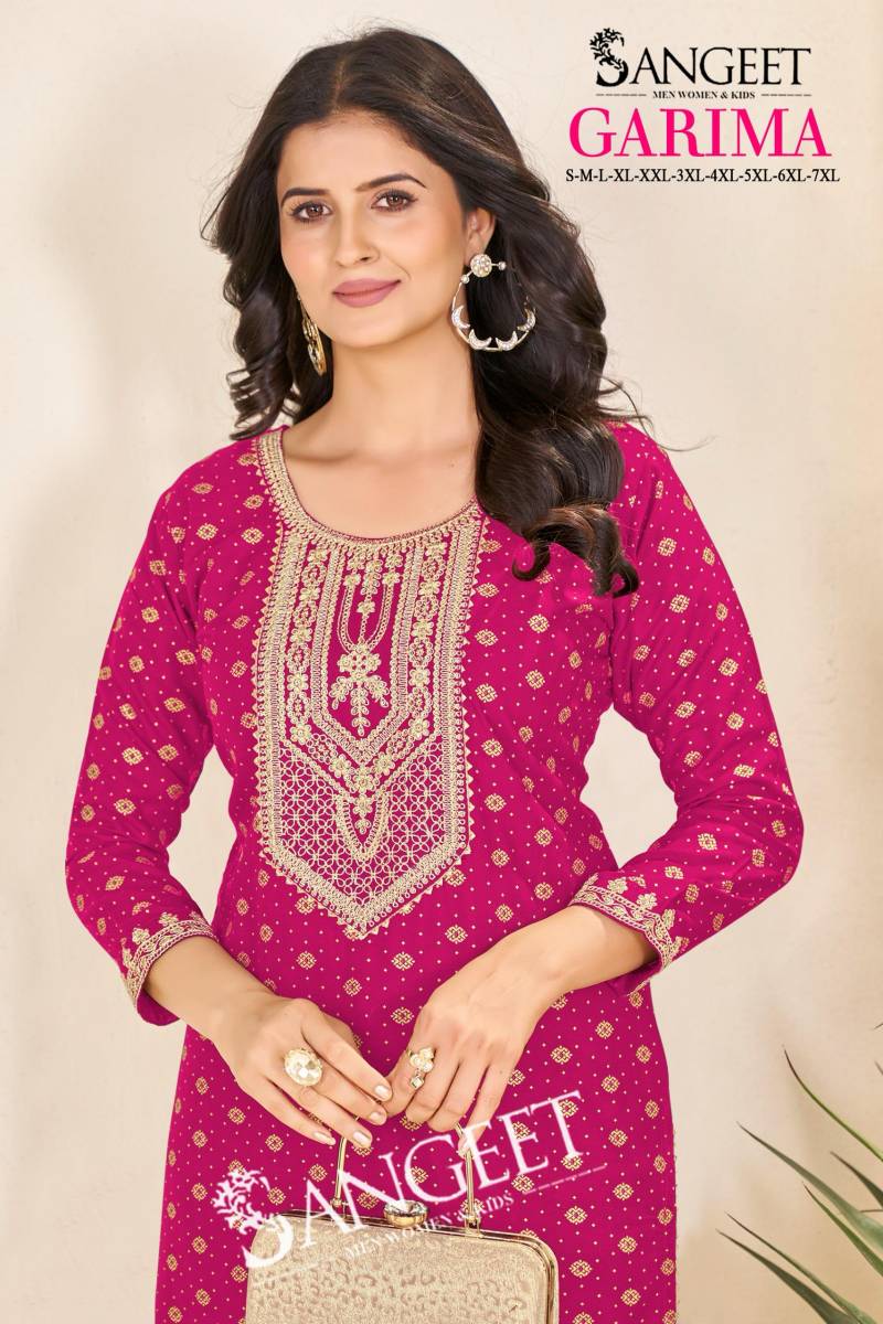 Sangeet Garima Rayon Multi Gold Embroidered Kurti Collection