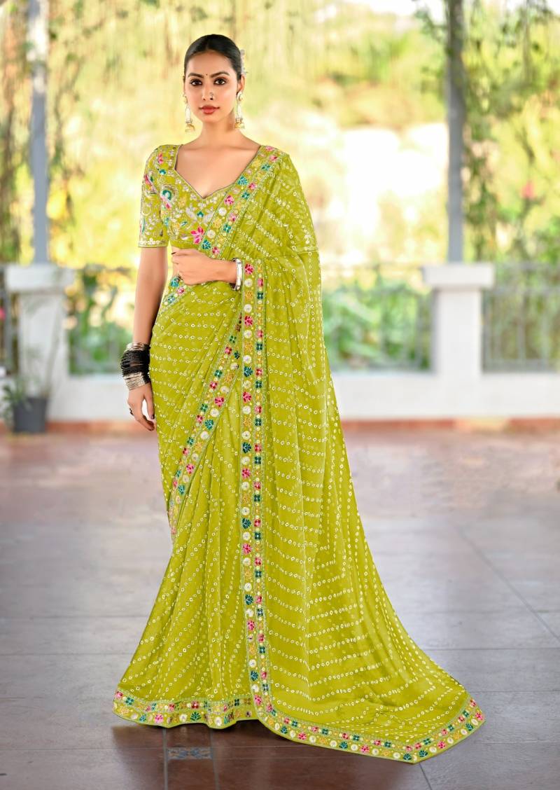 Stavan Lisha Georgette With Fancy Lace Saree Collection