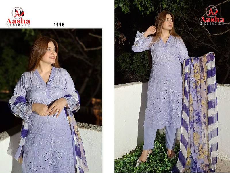 Aasha 1116 And 1117 Cotton Dupatta Pakistani Salwar Suit Collection