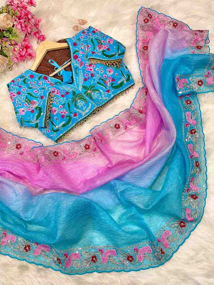 Kc 151 Party Wear Crush Sequence Embroidered Saree Collection