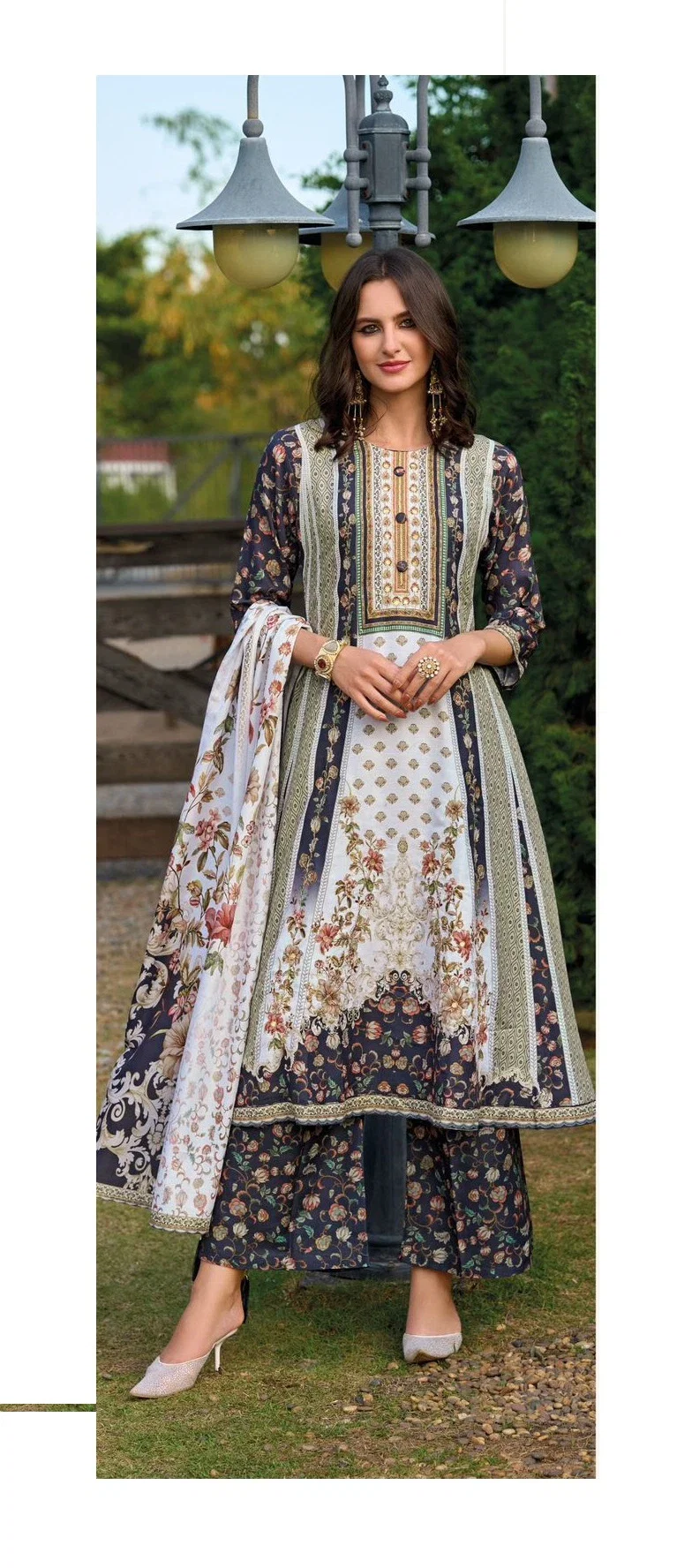 Poonam Isabella Linen Digital Printed Kurti Bottom With Dupatta