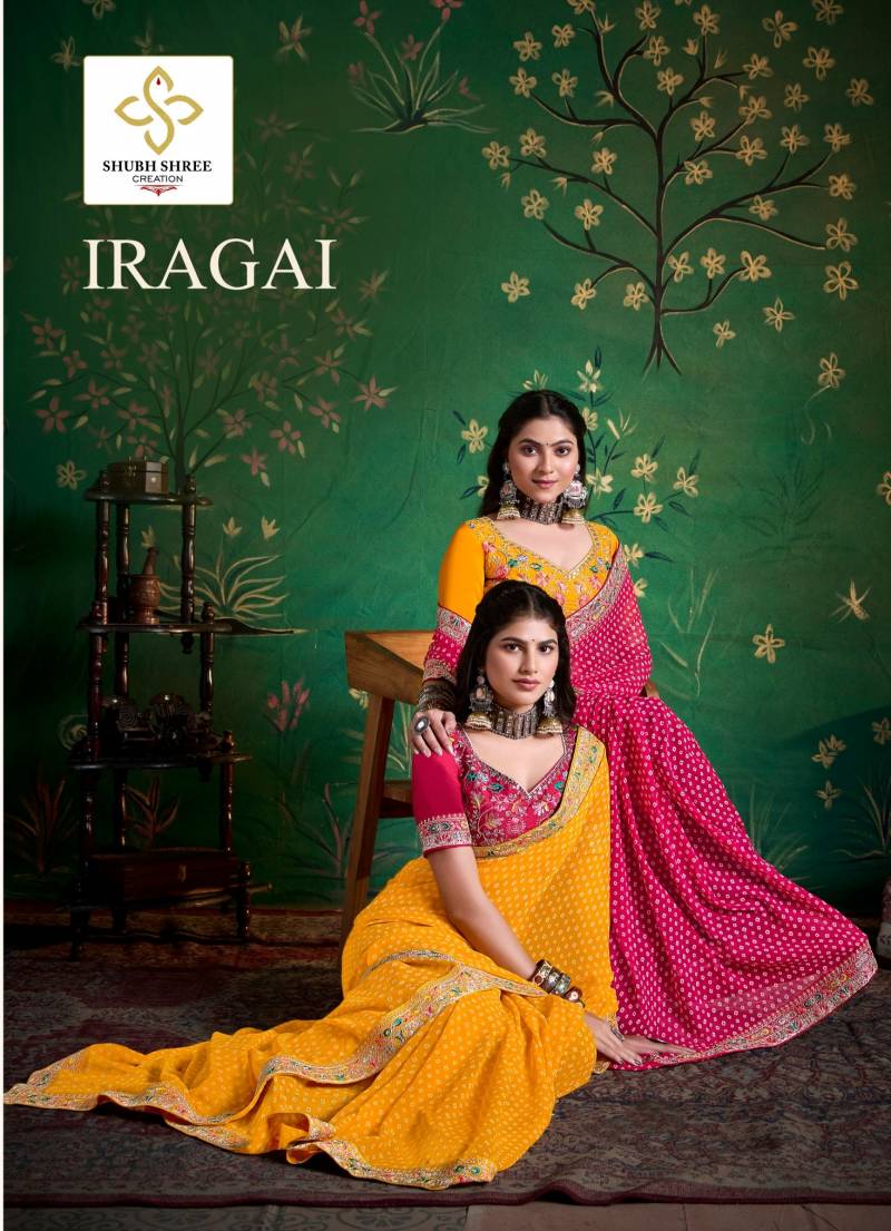 Shubh Shree Iragai Georgette Embroidered Border Saree Collection