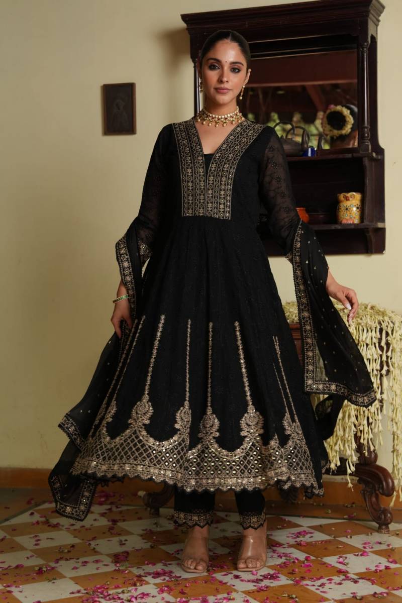 Tanyaa P 300 Georgette Chinon Handwork Touchup Anarkali Readymade Suit