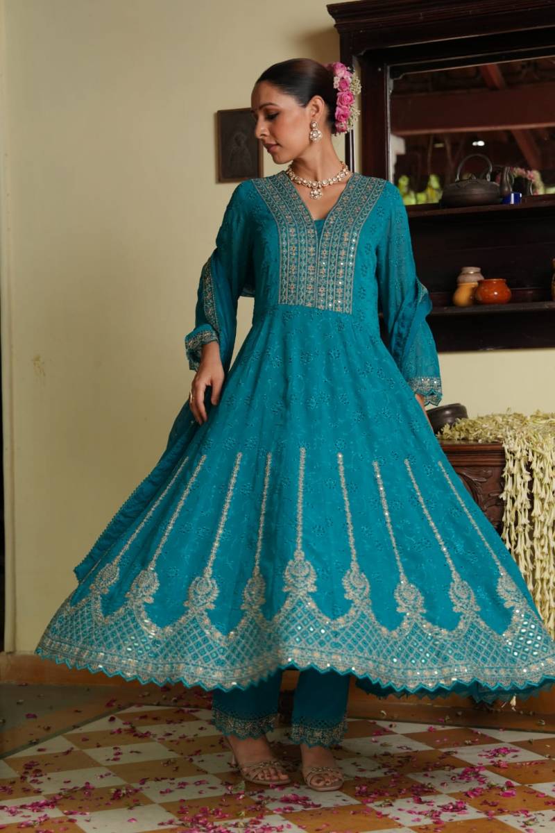 Tanyaa P 302 Georgette Chinon Anarkali Kurti Bottom With Dupatta