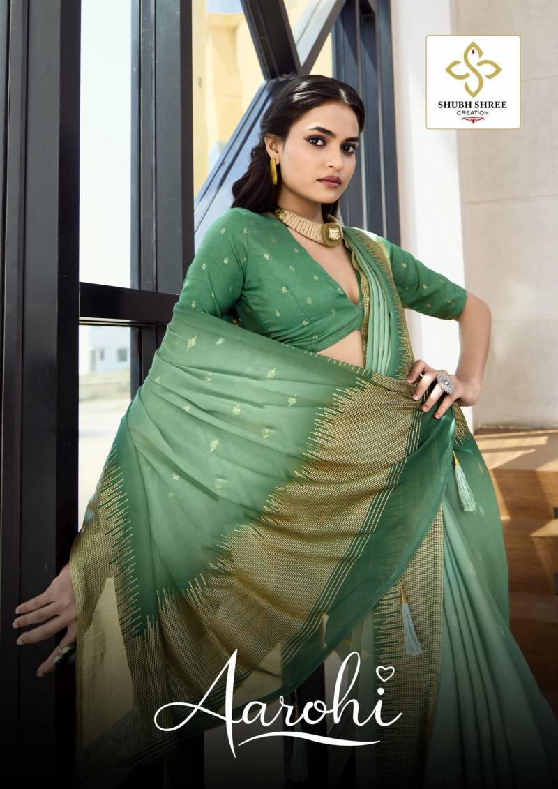 Shubh Shree Aarohi Dull Moss Spray Printing Saree Collection