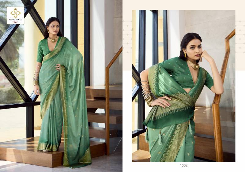 Shubh Shree Aarohi Dull Moss Spray Printing Saree Collection