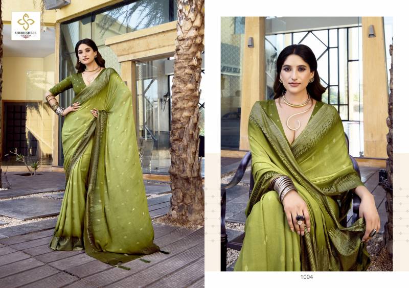 Shubh Shree Aarohi Dull Moss Spray Printing Saree Collection