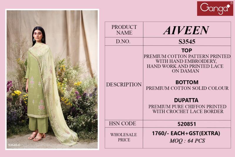Ganga Aiveen Cotton Printed Embroidered Salwar Suit Collection