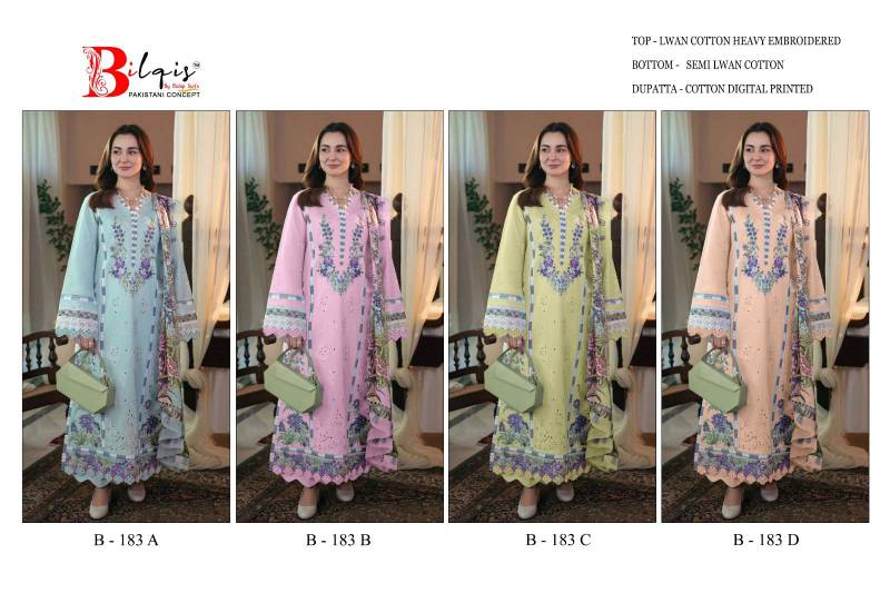 Bilqis B 183 Lawn Cotton Pakistani Salwar Kameez Collection