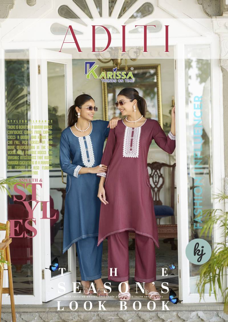 Karissa Aditi Fancy Denim With Thread Work Co Ord Set Collection