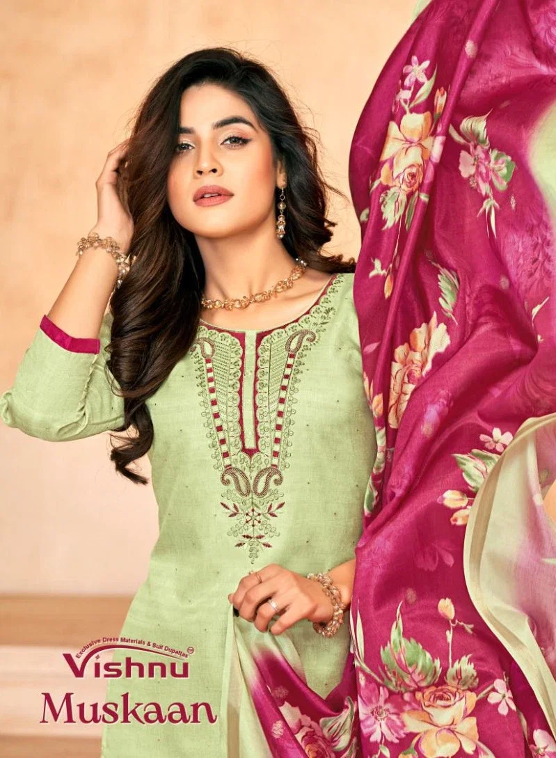 Vishnu Muskaan Tusser Silk Fancy Dress Material Collection