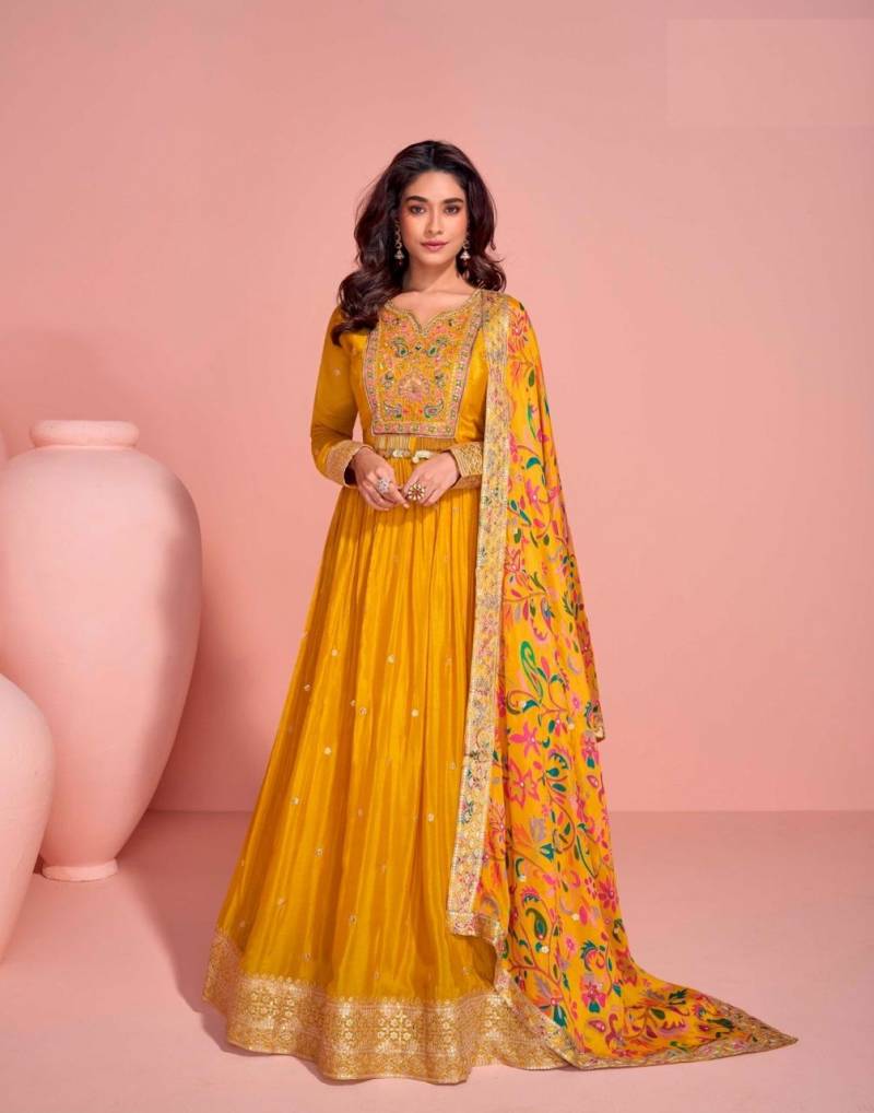 Mayuri 5792 To 5794 Chinon Silk Embroidered Gown With Dupatta