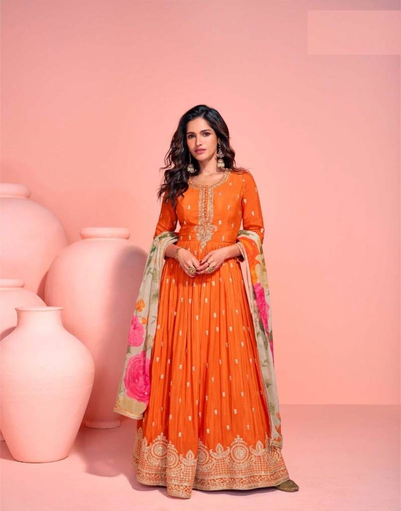 Mayuri 5792 To 5794 Chinon Silk Embroidered Gown With Dupatta