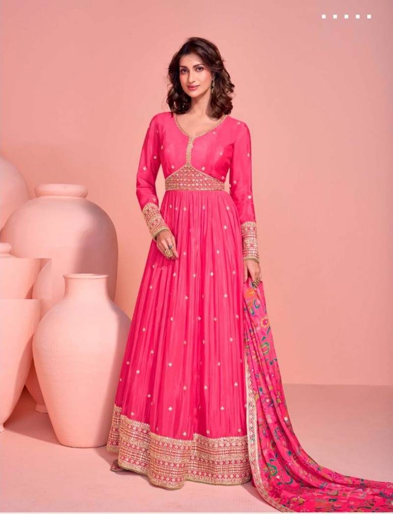 Mayuri 5792 To 5794 Chinon Silk Embroidered Gown With Dupatta