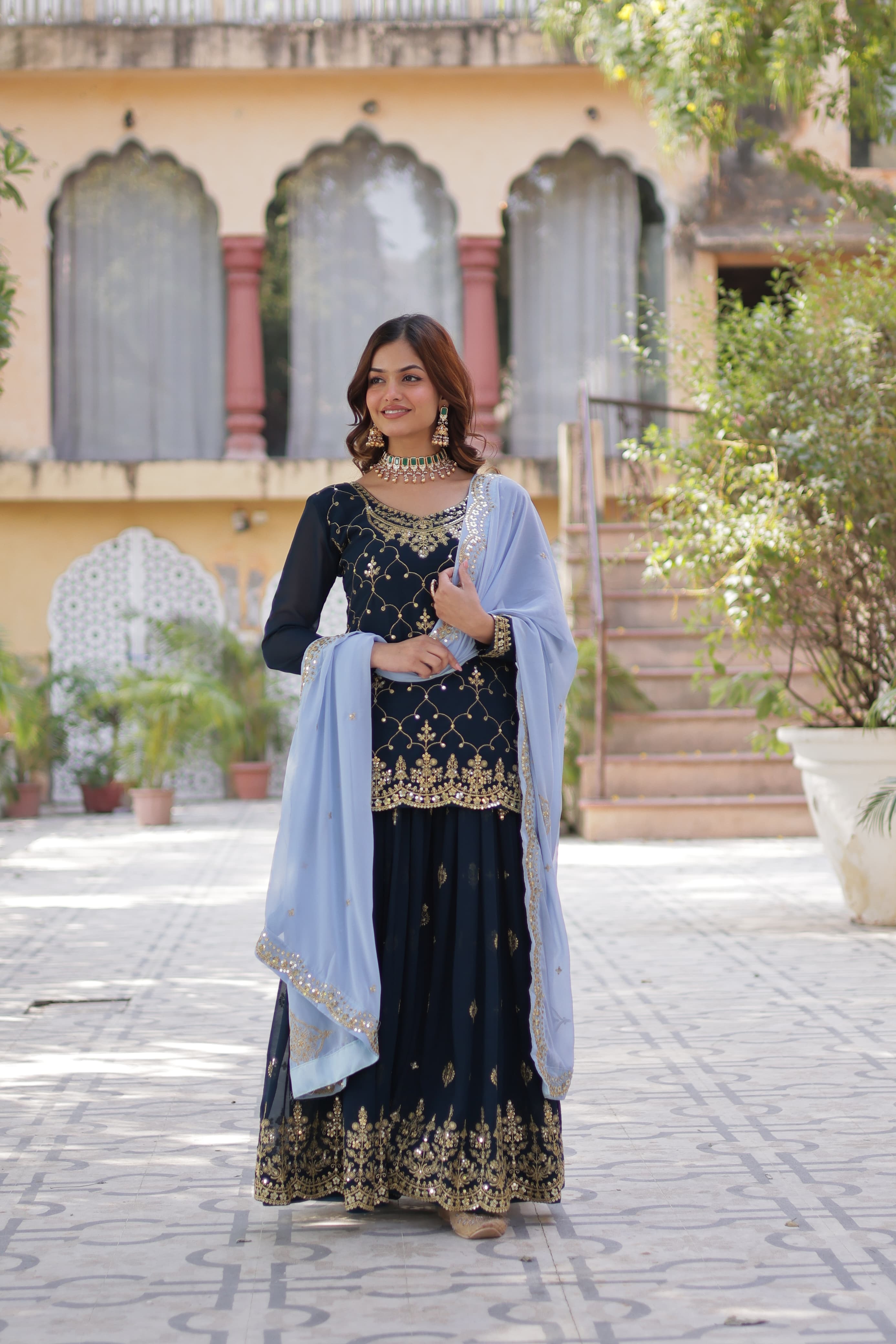 Lekha KA 1145 Faux Blooming With Sequins Embroidered Kurti Bottom With Dupatta