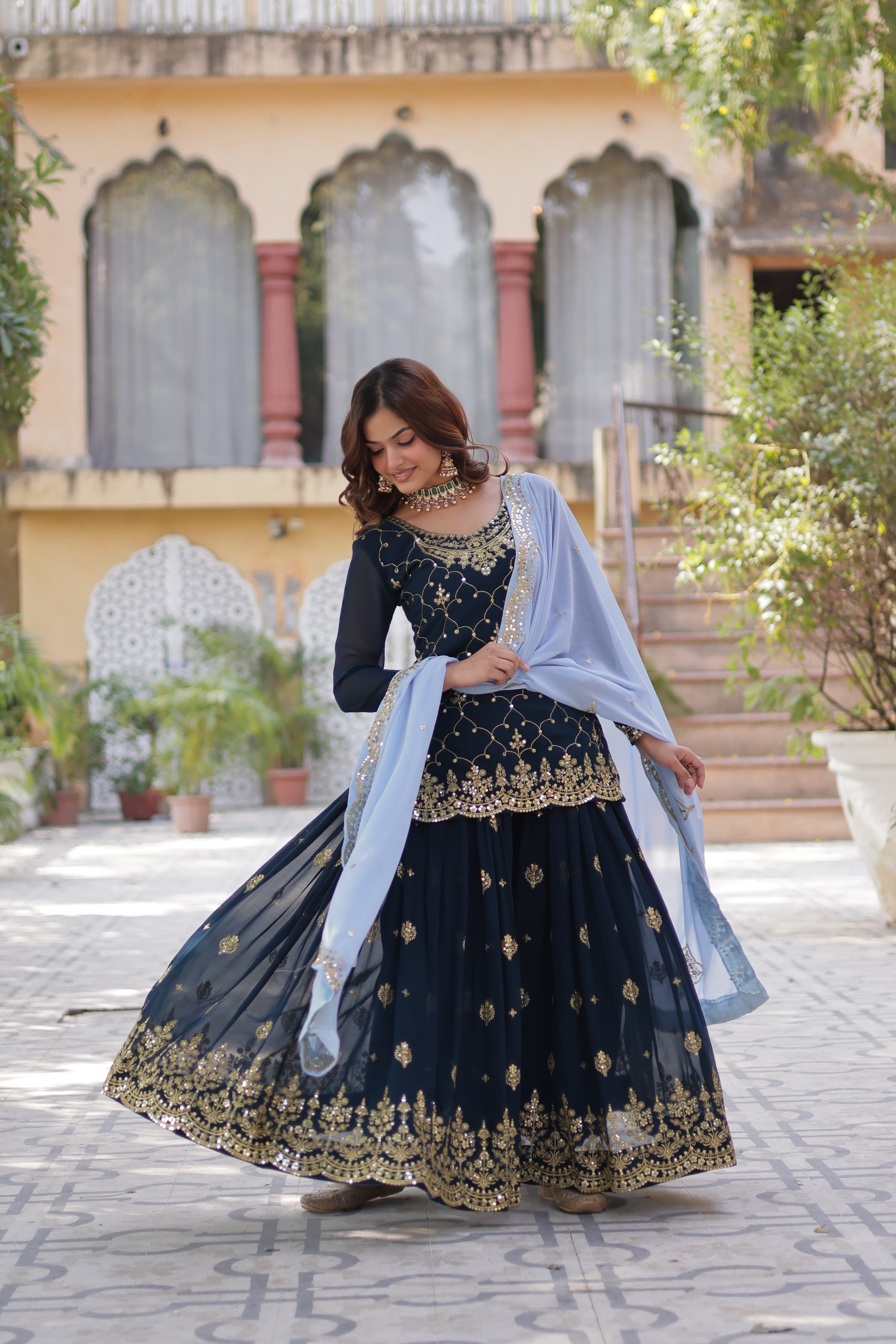 Lekha KA 1145 Faux Blooming With Sequins Embroidered Kurti Bottom With Dupatta