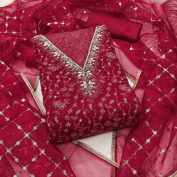 Kriti 11476 Party Wear Semi Stitched Viscose Organza Handwork Suit with Bottom and Dupatta(Inner)