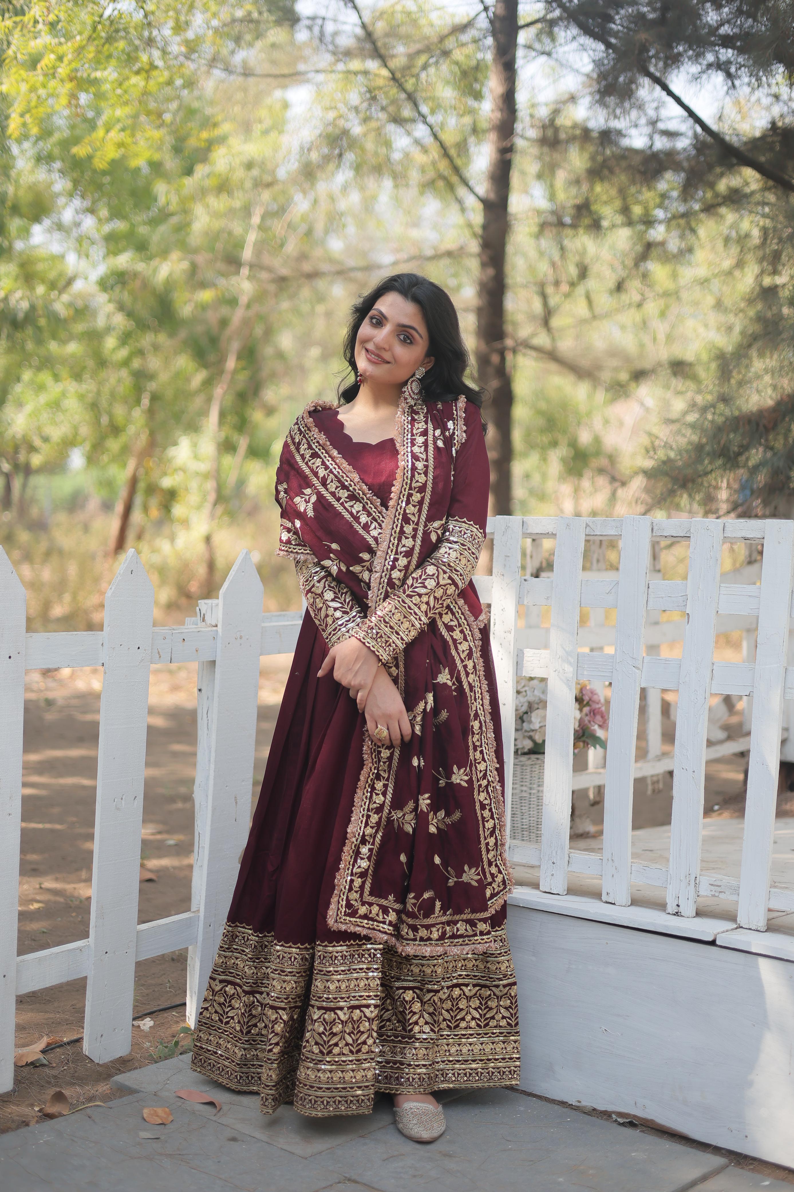 Lekha KA 1113 Vichitra Shimmer with Rich Sequins Embroidery Gown With Dupatta