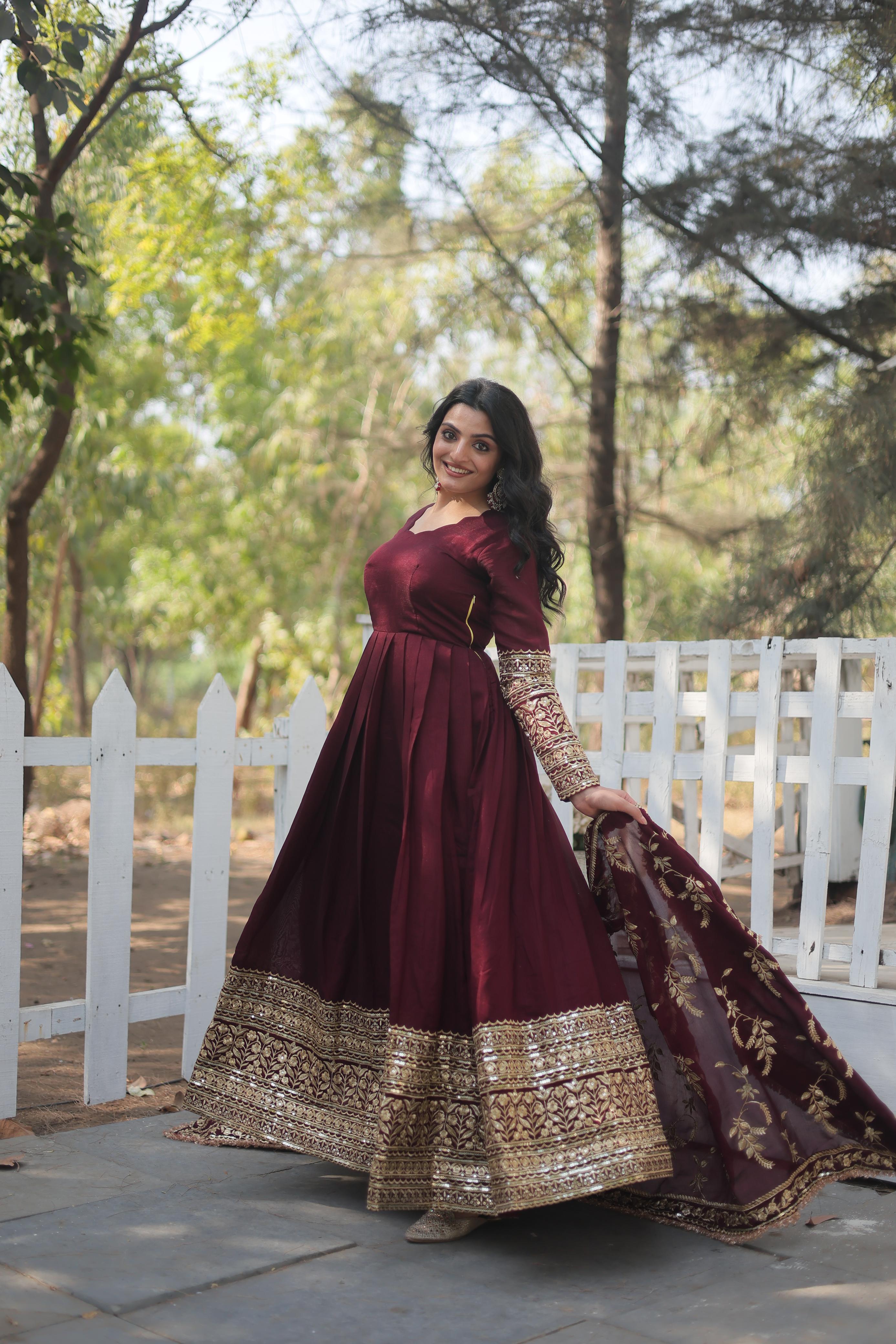 Lekha KA 1113 Vichitra Shimmer with Rich Sequins Embroidery Gown With Dupatta