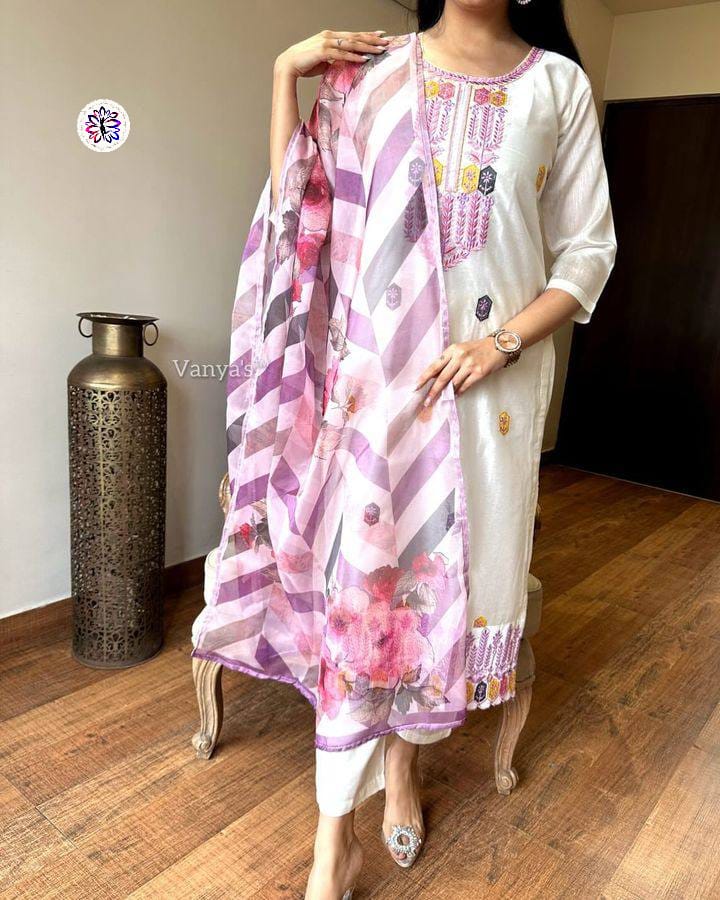 Lekha KL 4052 Viscose Chanderi Embroidery Kurti Bottom With Dupatta