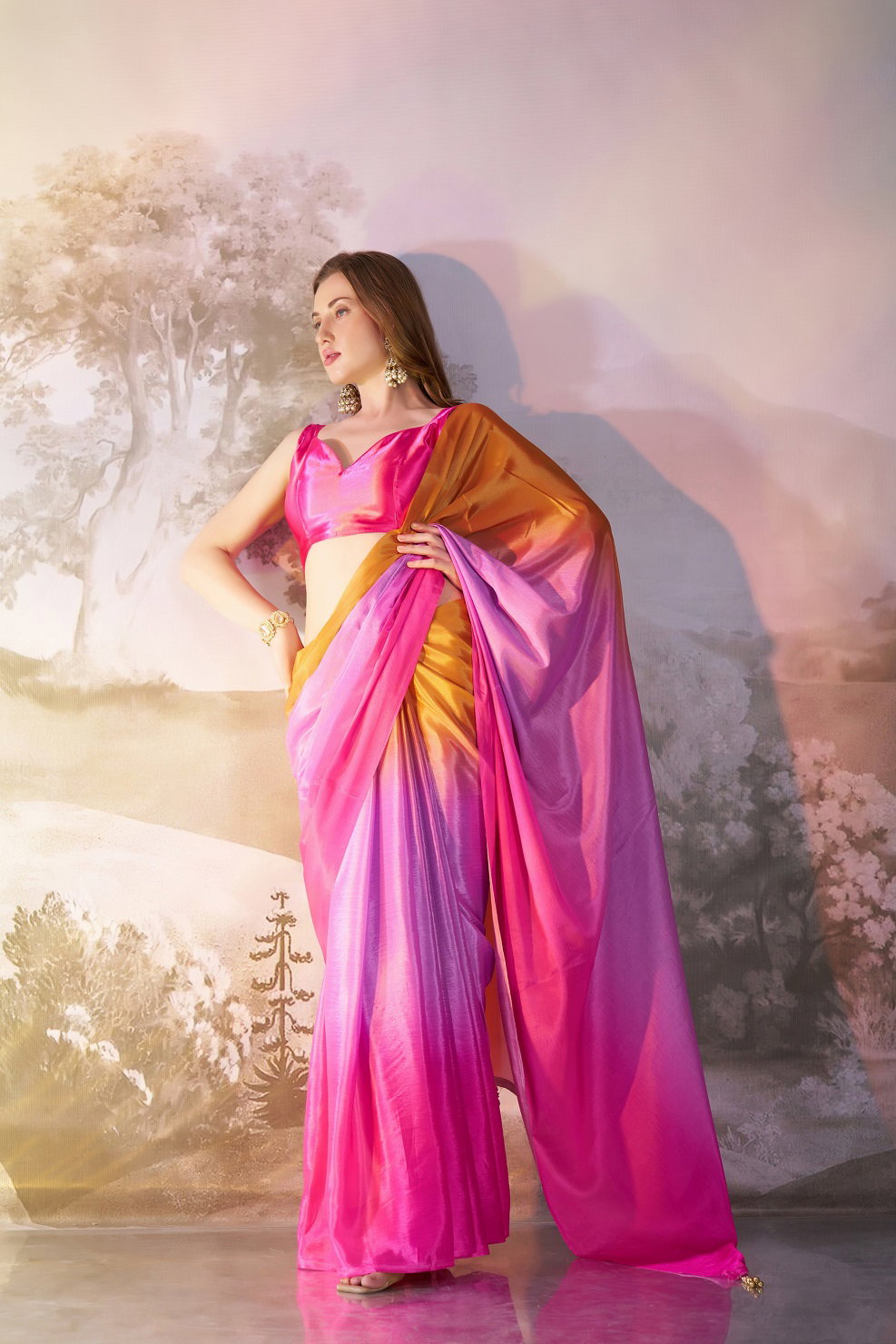 Ziva 39 Party Wear Printed Chiffon Silk Saree with Un Stitched Blouse