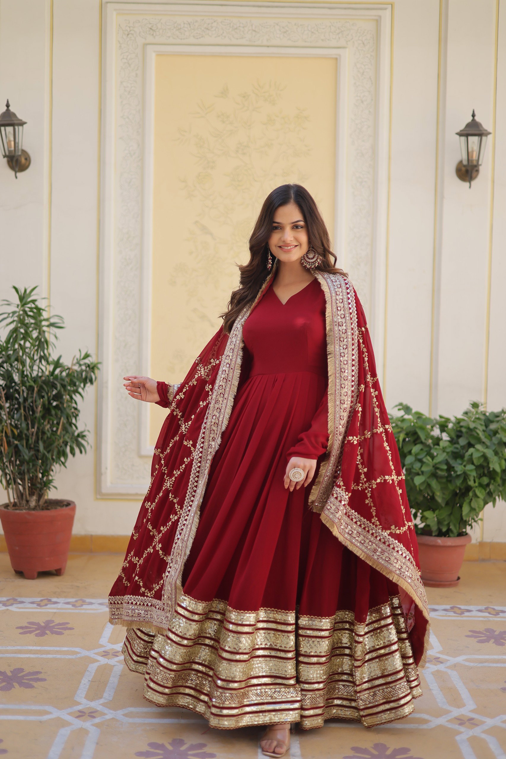 Lekha KA 1082 Faux Blooming with Embroidery Zari Sequins Gown With Dupatta 