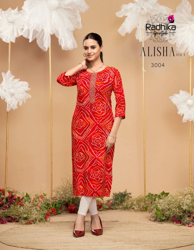 Radhika Alisha Vol 3 Rayon Printed Casual Wear Kurti Collection