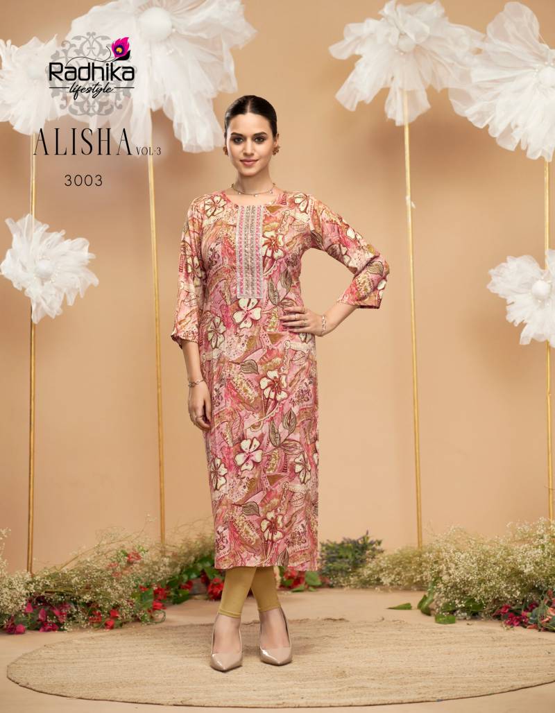 Radhika Alisha Vol 3 Rayon Printed Casual Wear Kurti Collection