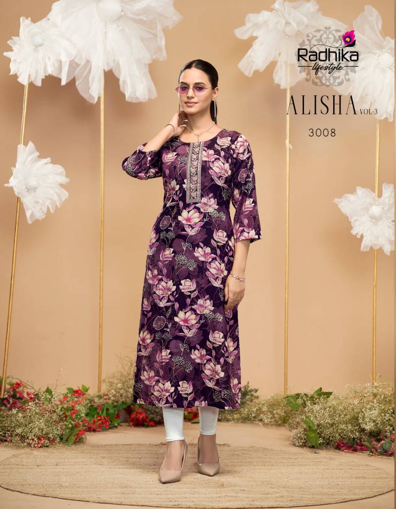 Radhika Alisha Vol 3 Rayon Printed Casual Wear Kurti Collection