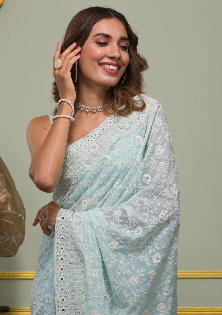 Vt 6022 Beautiful Georgette Embroidered Saree Collection