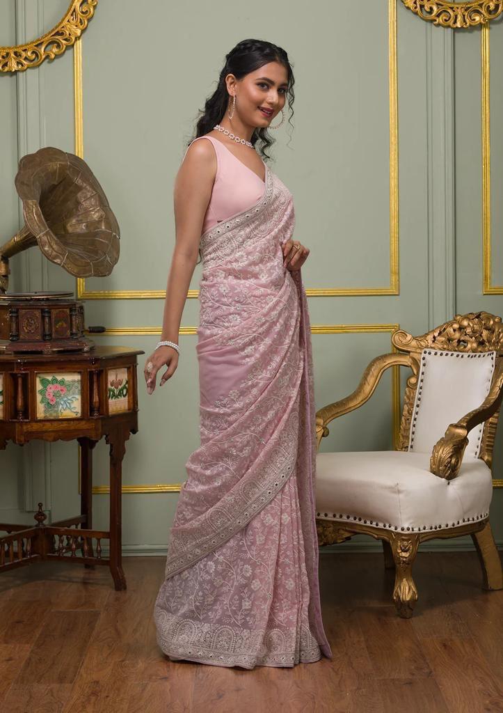 Vt 6022 Beautiful Georgette Embroidered Saree Collection
