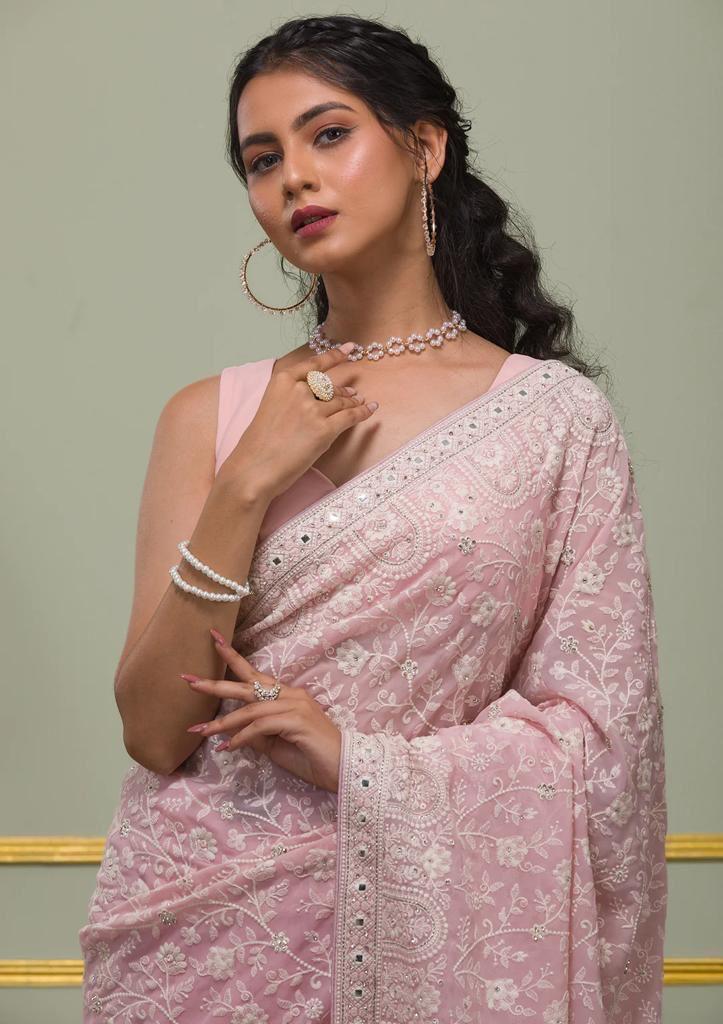 Vt 6022 Beautiful Georgette Embroidered Saree Collection