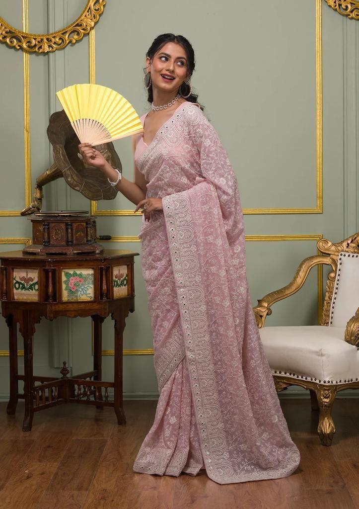 Vt 6022 Beautiful Georgette Embroidered Saree Collection