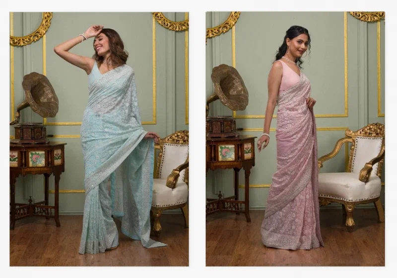 Vt 6022 Beautiful Georgette Embroidered Saree Collection