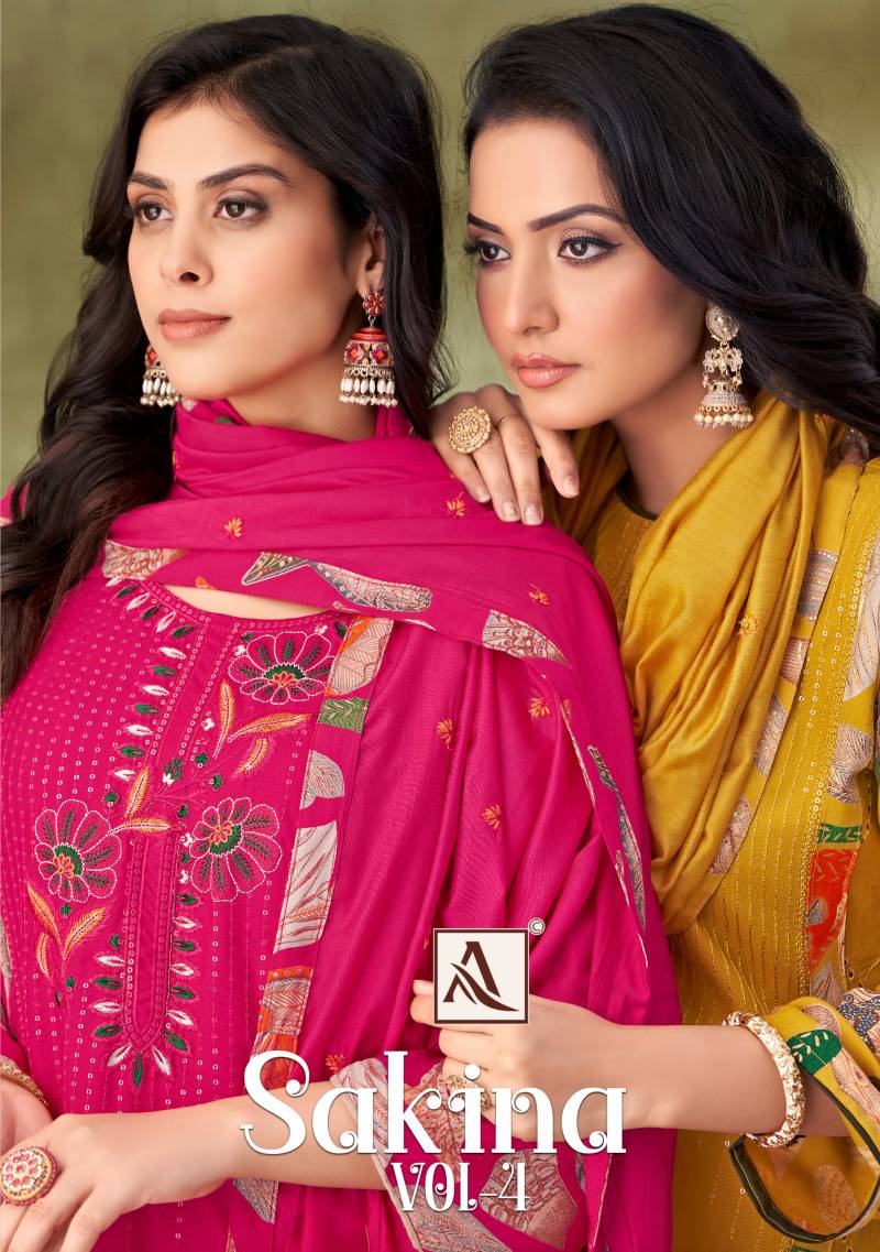 Alok Sakina Vol 4 Viscose Rayon Embroidered Dress Material Collection