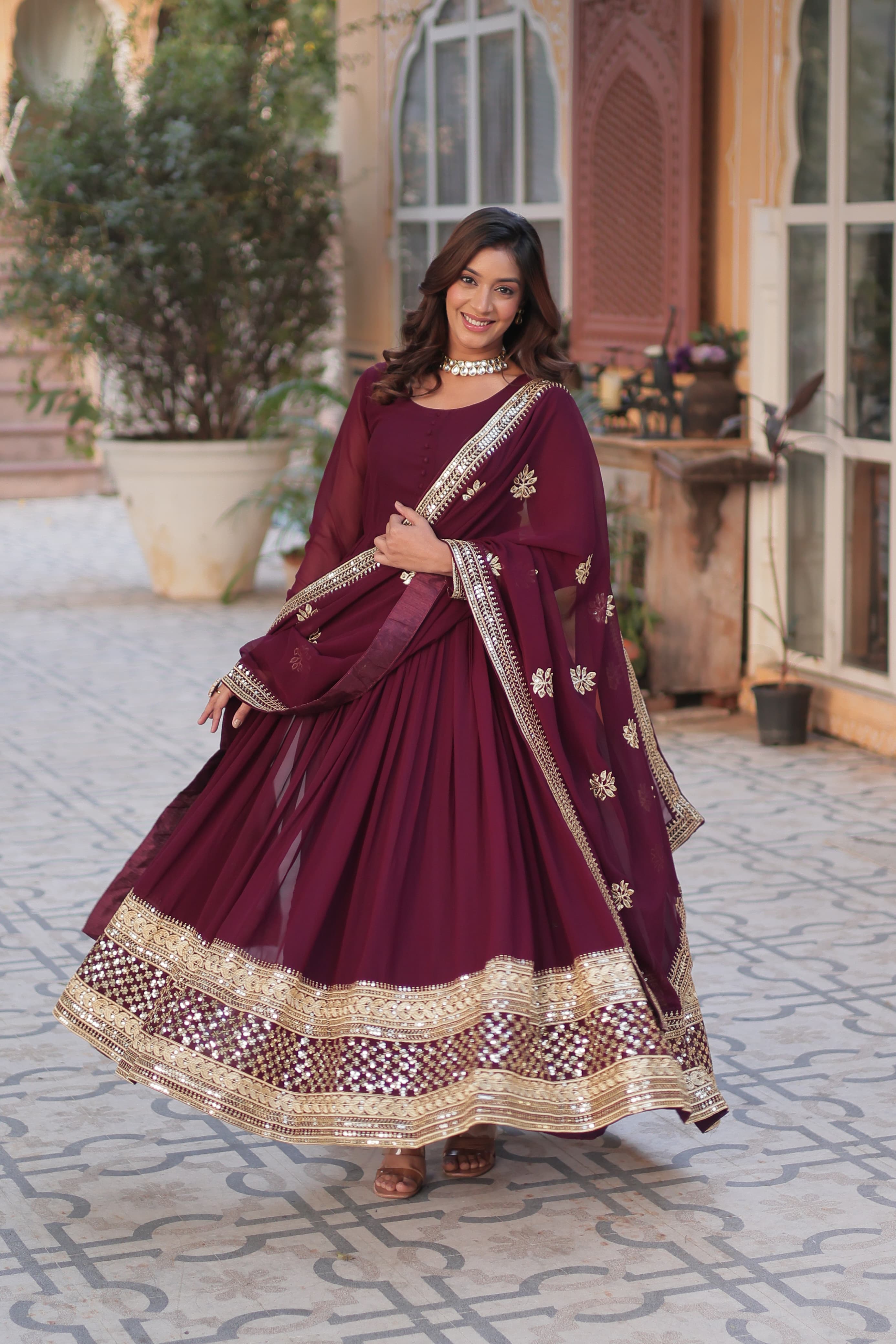 Lekha KA 1135 Faux Blooming with Embroidery Zari Sequins Gown With Dupatta