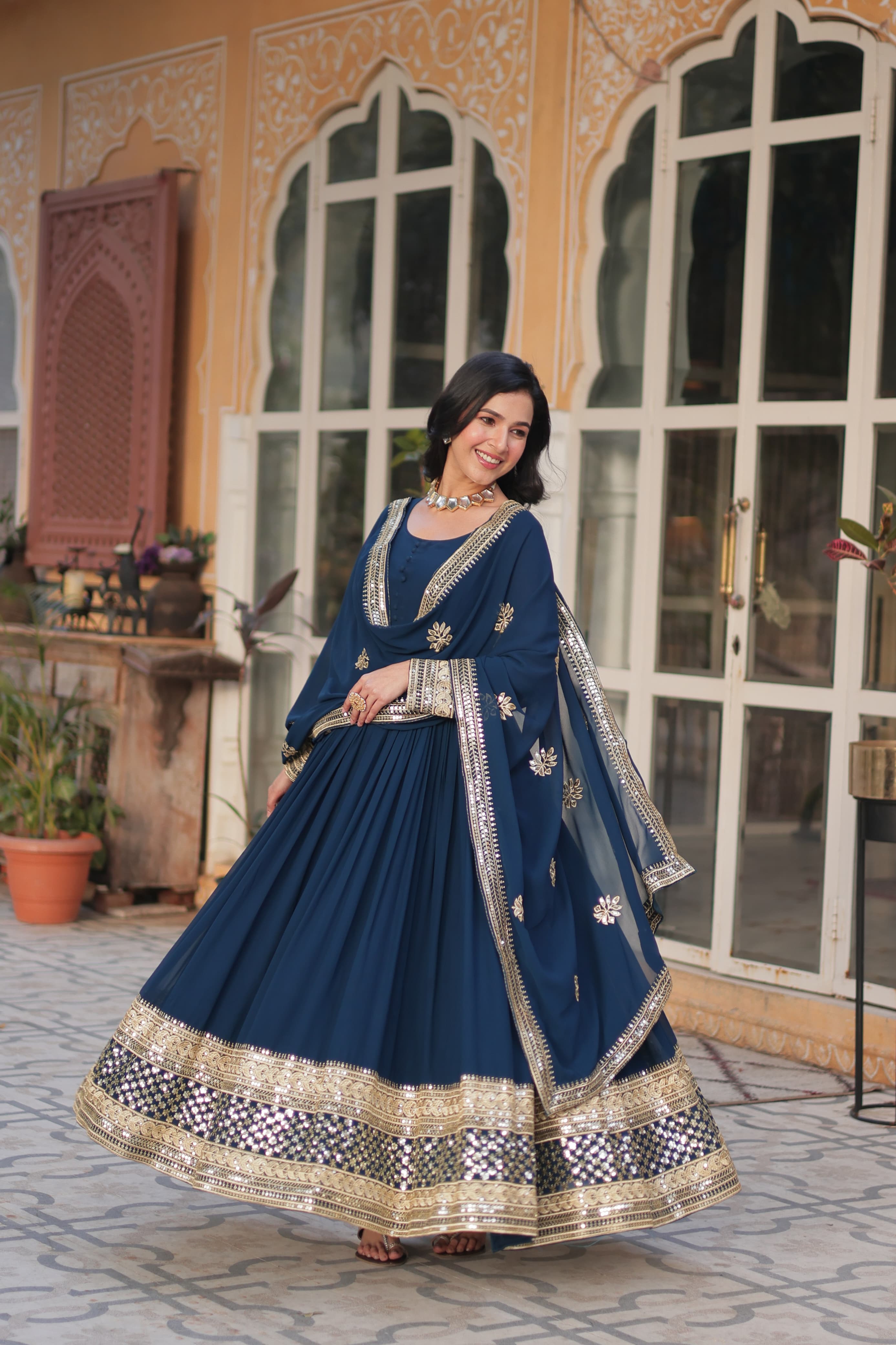 Lekha KA 1135 Faux Blooming with Embroidery Zari Sequins Gown With Dupatta
