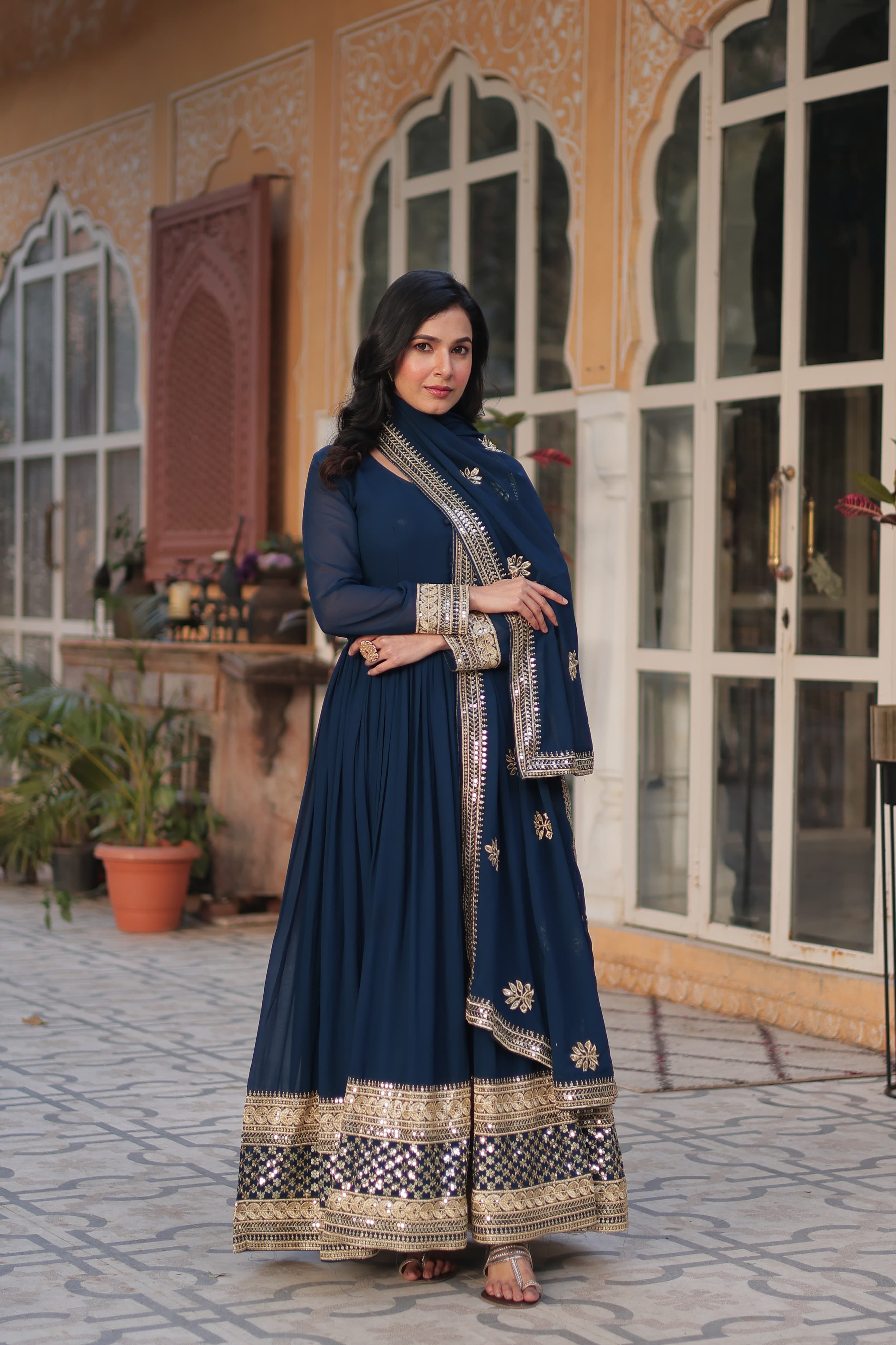 Lekha KA 1135 Faux Blooming with Embroidery Zari Sequins Gown With Dupatta