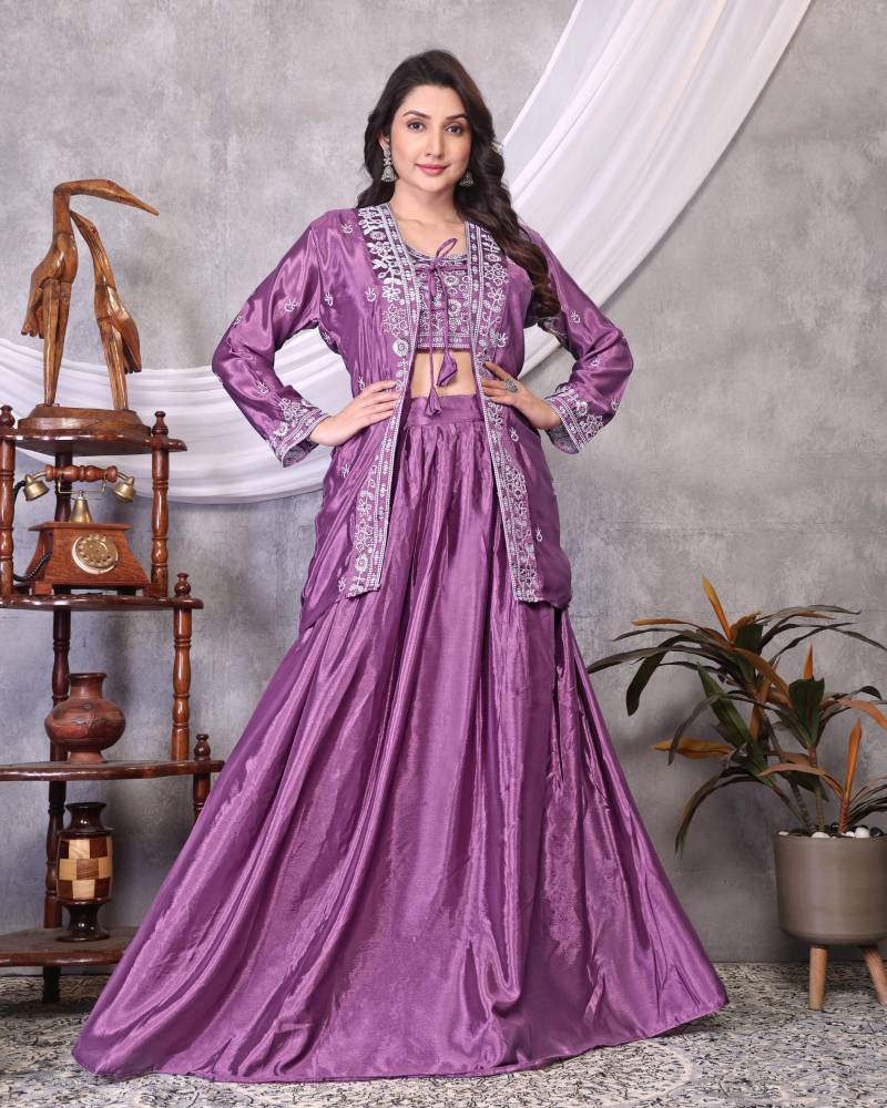 Vt 6023 T Embroidered Chinon Silk Indo Western Collection