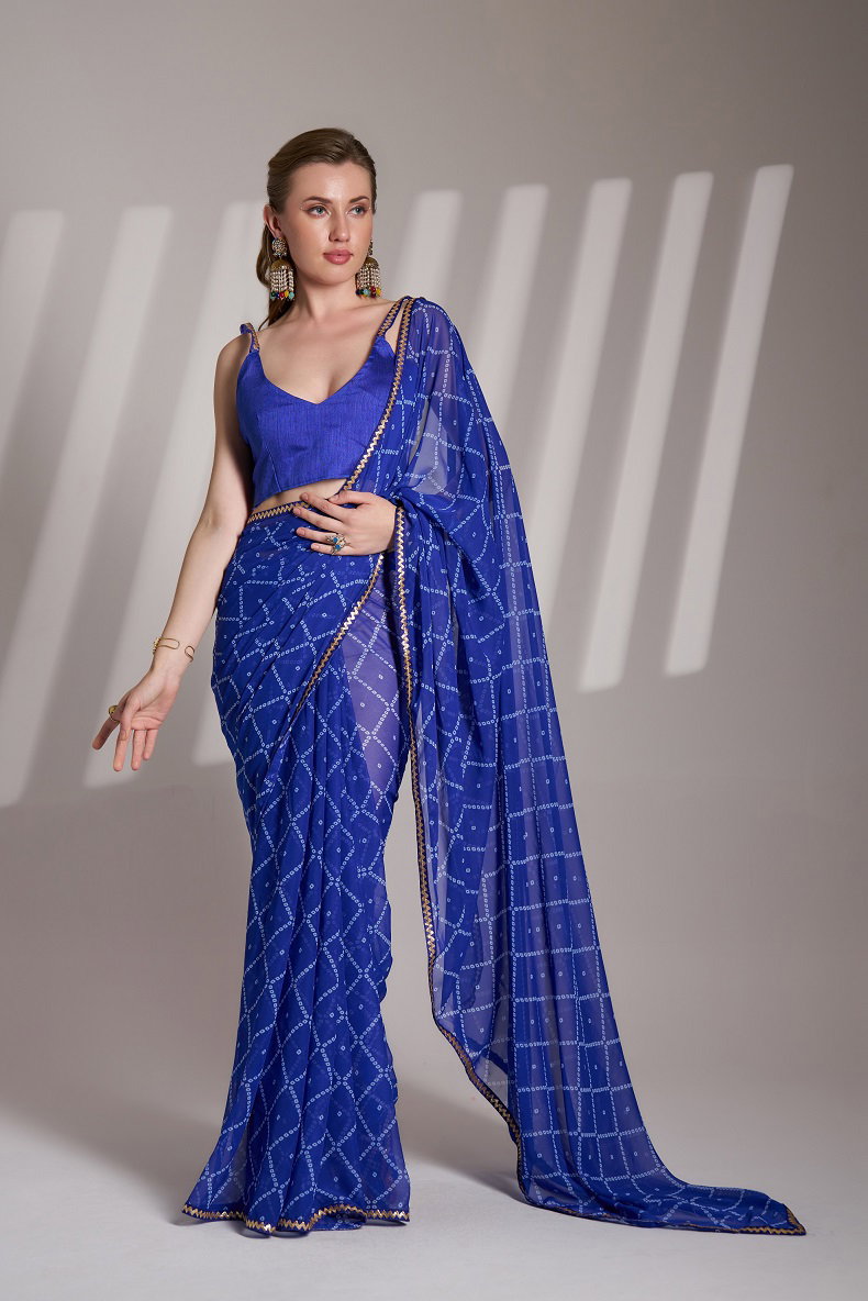 Ziva 42 Party Wear Bandhani Printed Georgette Saree with Lace Border 