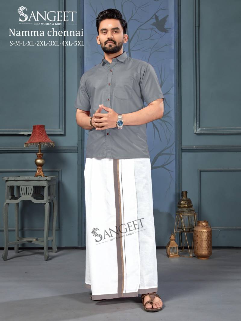 Sangeet Namma Chennai New Colours Cotton Slub Shirt With Vesti