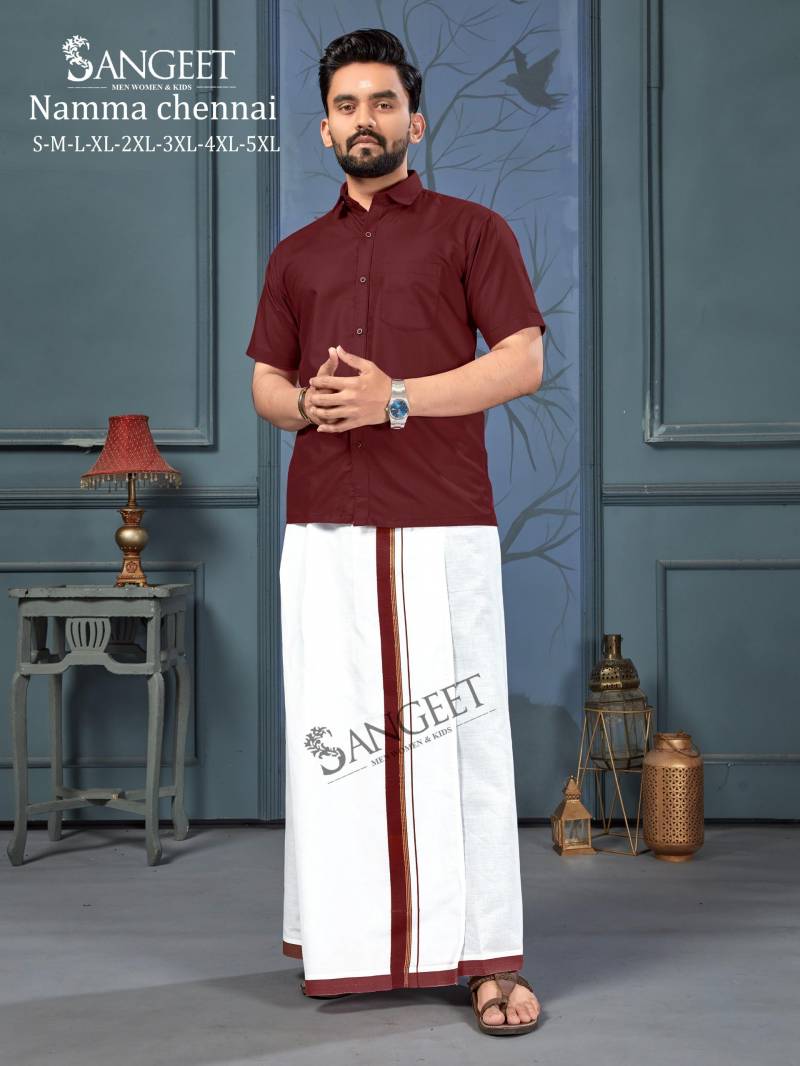 Sangeet Namma Chennai New Colours Cotton Slub Shirt With Vesti