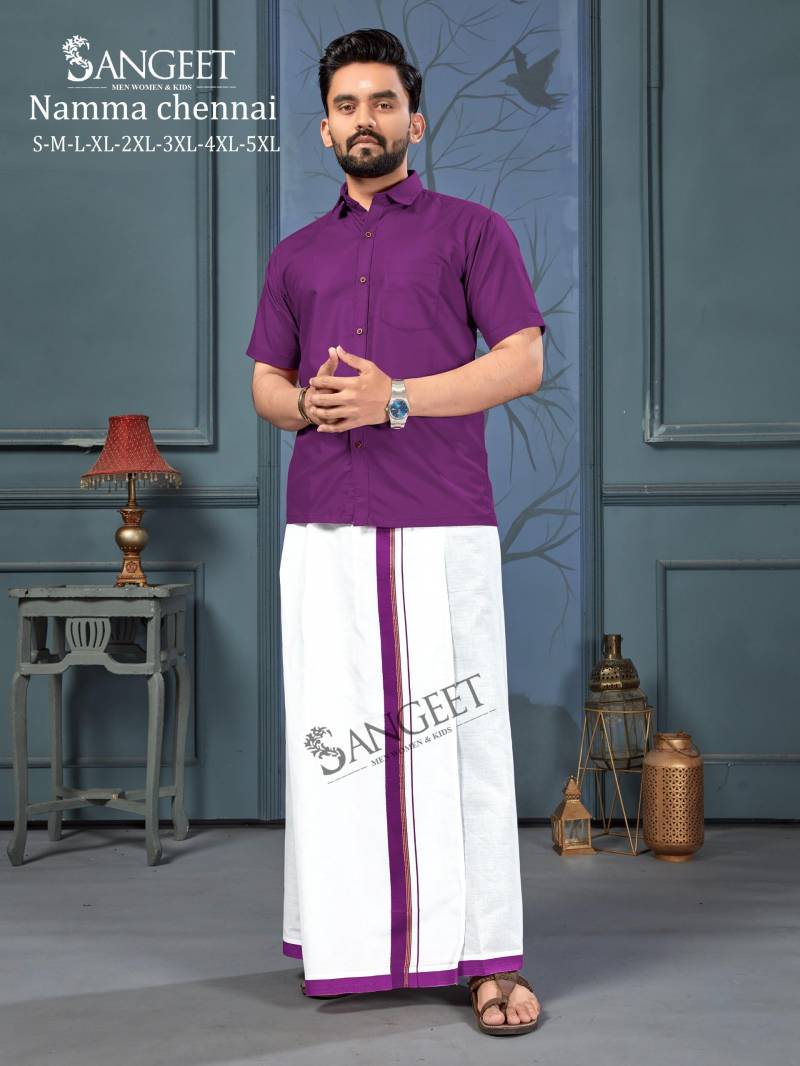 Sangeet Namma Chennai New Colours Cotton Slub Shirt With Vesti