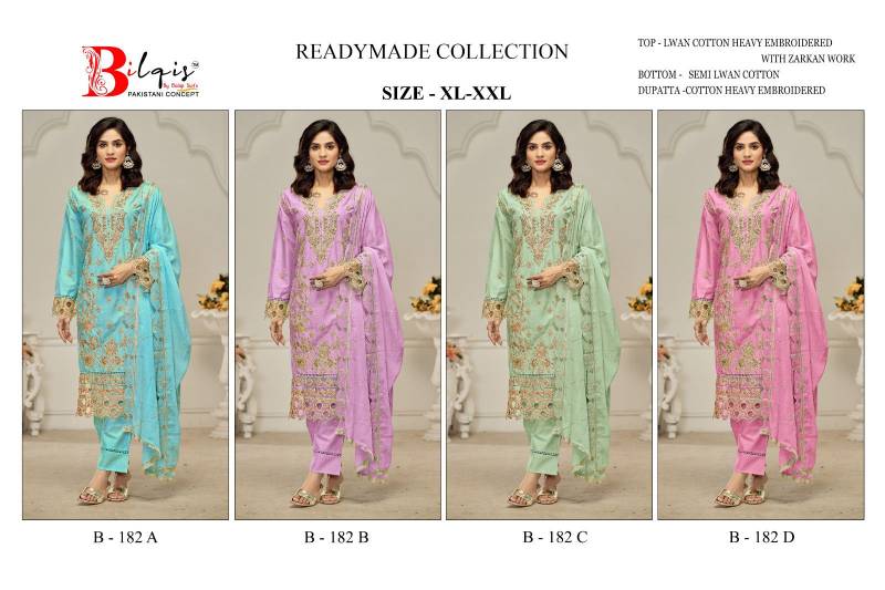 Bilqis B 182 Lawn Cotton Pakistani Readymade Salwar Kameez