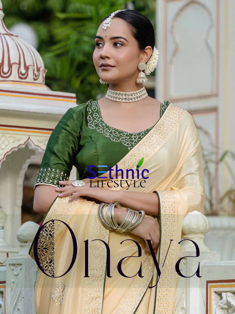 Sethnic Onaya Ultrasoft Chinon Zarkan Handwork Saree Collection