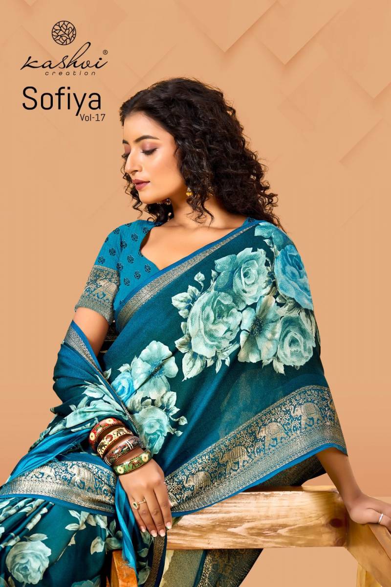 Kashvi Sofiya Vol 17 Dull Moss Zari Border Saree Collection