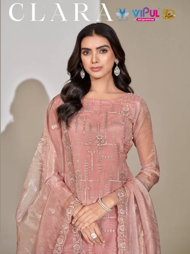 Vipul Clara Satin Crush Organza Embroidered Designer Salwar Suits