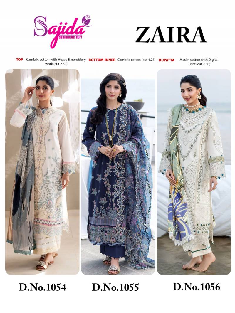 Sajida Zaira 1054 To 1056 Cambric Cotton Pakistani Salwar Kameez