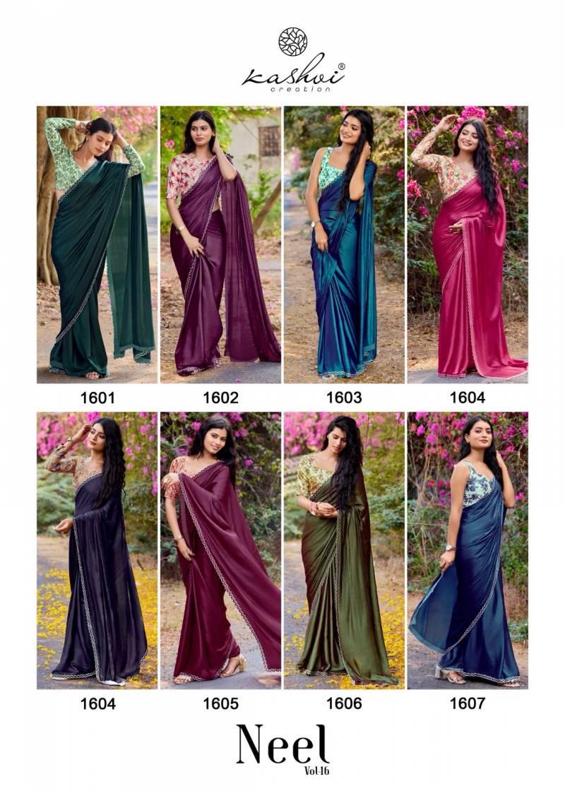 Kashvi Neel Vol 16 Satin With Swarovski Work Saree Collection